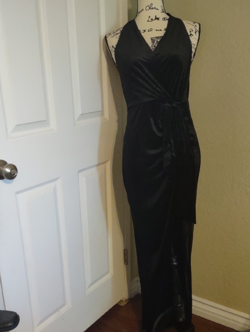 Black Halter Wrap Evening satin Dress size L